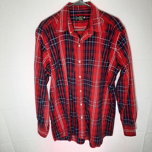 Britches Large LS Shirt Men Red Plaid Cotton Button Down Vintage Flannel India - Picture 1 of 5